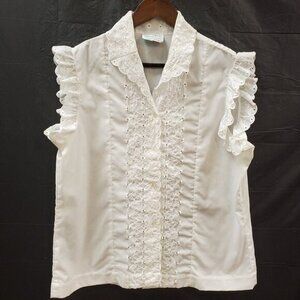 Vintage Stacy Stag Womens Eyelet Button Up Top Size‎ L Office Edwardian Peasant
